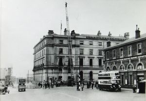 Remains of Town Station 1930s with Lord Warden Hotel behind. Source: Dover Library 