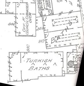 1905 Insurance map showing the layout of the bathing facilities