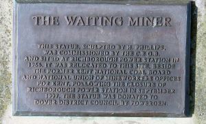 Waiting Miner Statue by H Phillip - details on plaque. 
