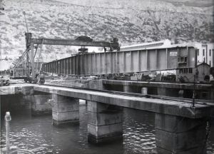 West Bridge - launch of West Girder 9 March 1953. DHB - Lambert Weston