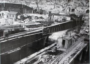 West Bridge - launch of East Girder 9 March 1953. DHB - Lambert Weston