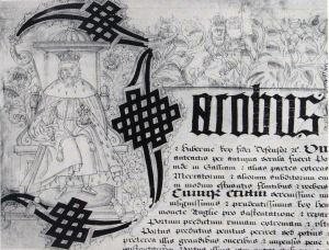 1606 Dover Harbour Charter - Illuminated letter 'J' and portrait of James I. DHB 1606 Dover Harbour Charter - Illuminated letter 'J' and portrait of James I. DHB