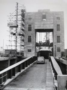 Opening ceremony 30.06.1953. Minister of Transport's car being driven onto the Dinard. DHB - Lambert Weston