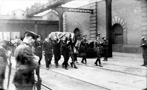  The coffin of the Unknown Warrior being carried along Admiralty Pier to the awaiting train. Dover Mercury