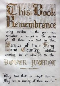 Dover Patrol Book of Remembrance First Page. St Margaret of Antioch Church, St Margaret's