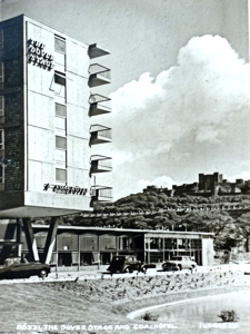 A postcard of the Dover Stage sent in 1958 to Massachusetts by American tourists who stayed at the hotel. They tell the recipient that they went to see 'the Castle on the hill' and the White Cliffs. Thanks to Robert Bedard