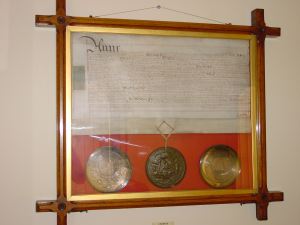 Letter's Patent in Maison Dieu House, issued by Queen Anne (1702-1717) that sanctioned the creation of the Bason - later Granville Dock and the Tidal harbour. Dover Town Council.
