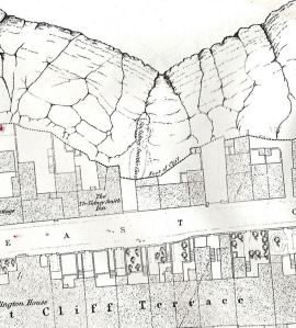 Map of East Cliff 1884 showing Captain John Smith's cave 
