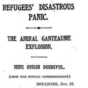 The sinking of the Amiral Ganteaume - Times headline 28 October 1914