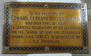 Edward Ferrand Astley Memorial tablet, Dover College chapel.