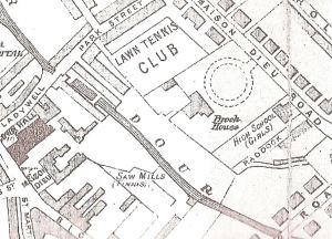 Brook House & Finnis Saw Mill 1890. The Electricity Station was built on the site of the Lawn Tennis Club, Park Street