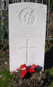 The gravestone of Bedroom Steward A W Lucas, age 30 who died when the Maloja was torpedoed off Dover on 27 February 1916. St Mary's Cemetery, Copt Hill. Alan Sencicle