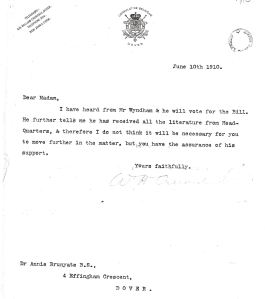 Support for the 1910 Consolidation Bill from Dover Conservatives. Dover Library