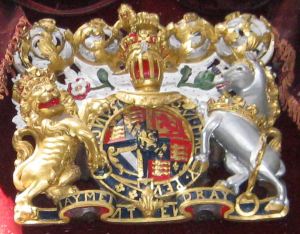 The coat of arms of William III and Mary II erected in St Mary's Church, Dover c1688 and can still be seen there. LS