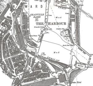 Map showing the location of Harbour Station, in the Pier District, with the Harbour 1890