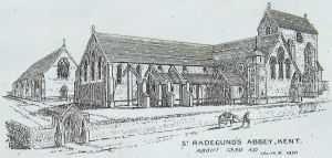 St Radegund's Abbey artist impression of what that Abbey may have looked like in 1350 St Radegund's Abbey artist impression of what that Abbey may have looked like in 1350