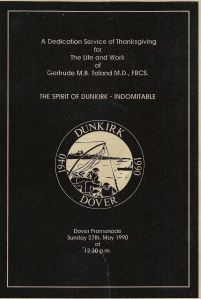 Front page of the Dedication Service 27.05.1990 to Dr. Gertrude Toland. Thanks to Fr. Peter Sherred