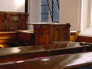 Witness box in the former Court Hall, the Maison Dieu, where the shipbuilders compensation hearings were held. Alan Sencicle