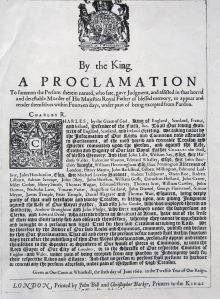 Proclamation for the arrest of those involved in the execution of Charles I including John Dixwell, Dover's Member of Parliament. 