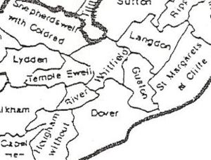 Kent Parishes showing Guston to the east of Dover