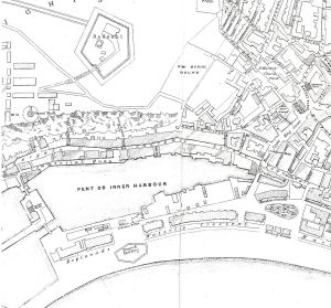 Wellington Dock, circa 1870, known at the time as the Pent or Inner Harbour