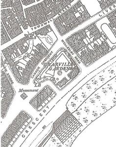 1890 Map showing the Rifles Monument's location between Camden Crescent and New Bridge near the seafront.
