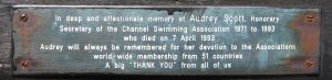Audrey Scott Honorary Secretary of the Channel Swimming Association 1971- died 07.04.1993