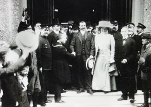 Louis Blériot on the steps of the Lord Warden Hotel, 26 July 1909. Dover Library
