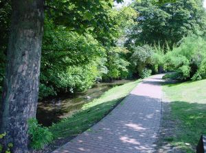 Part of the present day longitudal walk alongside the River Dour in Pencester Gardens. LS