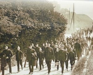 Duke of York's pupils and teachers walking along the Dover-Deal Road (A258) c1908