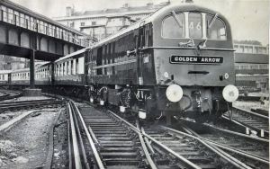 Golden Arrow - Electric engine pulling out of Marine Station. Dover Harbour Board