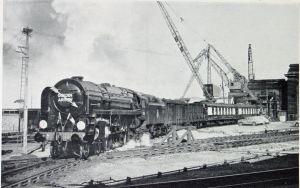 Golden Arrow hauled by the William Shakespeare engine out of Marine Station. Dover Library