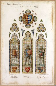 Edward Astley window design by H W Lonsdale 1892 - John de Beauchamp Lord Warden 1359-1360, William Latimer, Lord Warden 1374 and Edmund of Langley, 1st Duke of York, 1st Earl of Cambridge, Lord Warden 1376-1381 - Dover Museum