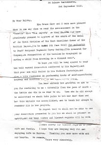 Letter of thanks from Mr & Mrs Bruce Kerr 03.09.1926. Thanks to Mike Maltby