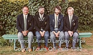 Buckland Mill Bowling Club team, Messrs Friend, Avis, Langley and Fox, who made it to the County finals in 1982. Gateway Bowling Club