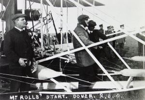 Charles Rolls awaiting to take off for his memorable flight 2 June 1910. Dover Library.