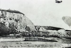 Charles Rolls postcard (damaged) back over England 2 June 1910. Dover Library