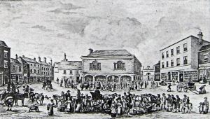 Market Square with the Town or Court Hall in the centre 1822 by John Eastes Youden given by E E Pain. Dover Museum