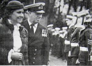 Countess of Guilford opening the new Training Ship Lynx, accompanied by Lt Dick Liggett. September 1983