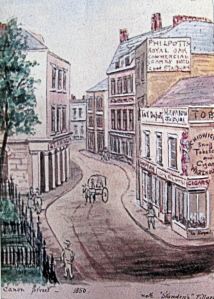 Cannon Street 1850 by James M Tucker. The Royal Oak Inn is on the right