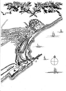 Map of Dover circa 1590-1600 re-drawn by Lynn Candace Sencicle