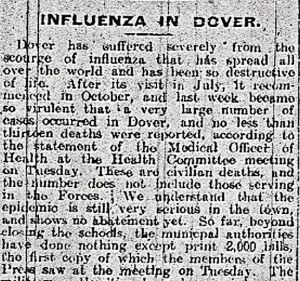 Influenza newspaper report condemning the council's stance 1 November 1919. Dover Express Influenza newspaper report condemning the council's stance 1 November 1919. Dover Express