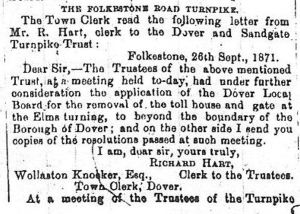 Dissolution of the Folkestone Road Turnpike - 29.09.1871