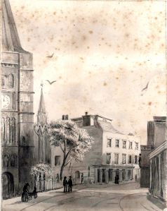 St Mary's Church and Cannon Street by Mary Horsley December 1892. Dover Museum