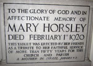 In memory of Mary Horsley d 01.02.1920 St Mary's Church - LS