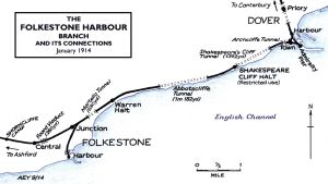 SECR Line from Folkestone Harbour to Dover 1914. Alan Young Disused-stations.org