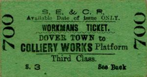 Railway ticket from Dover to Shakespeare Colliery post 1899 . Michael Stewart Collection