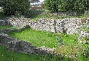 Ruins of St Martin-le Grand besides the steps leading to the Dover Discovery Centre. LS April 2012