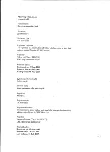 whois registration proving the date that Gareth Moore's website was set up two months earlier than the Town Council's favoured site.