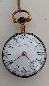 Watch belonging to Deal Pilot Gideon Chitty (1739-1788). The face instead of numbers is his name. Adrian Chitty